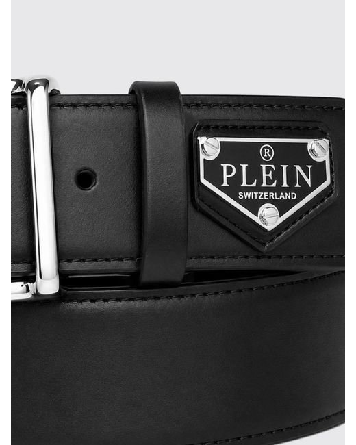 Philipp Plein Black Calfskin Belt With Metal Logo Buckle for men