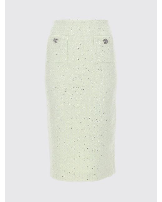 Self-Portrait Green High-Waisted Tweed Midi Pencil Skirt With Sequins