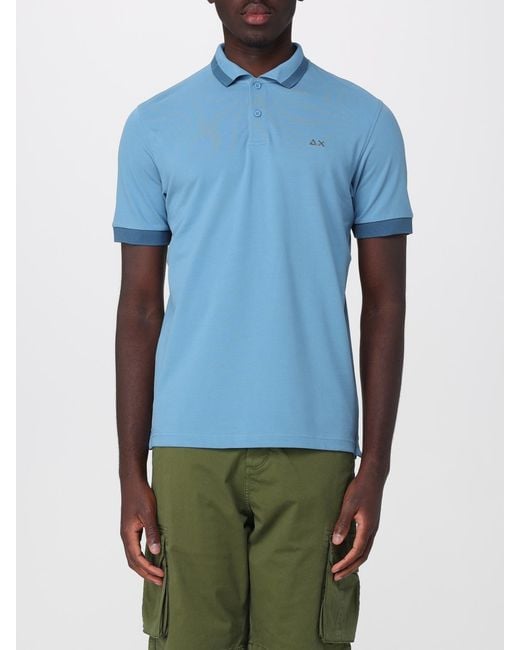 Sun 68 Blue Cotton Logo Polo Shirt for men