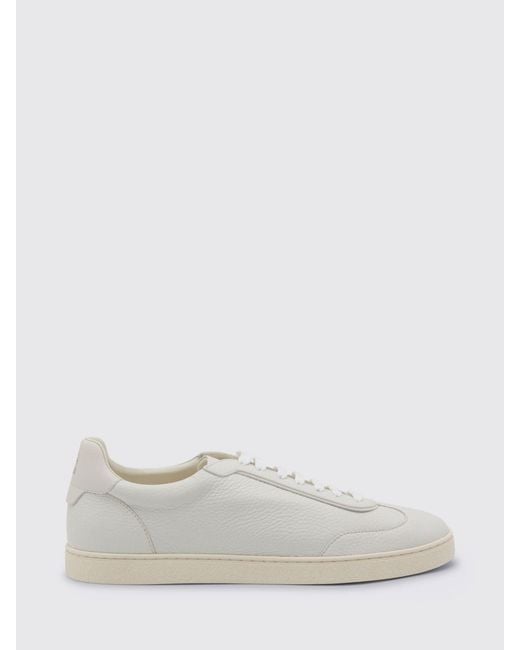 Brunello Cucinelli White Hammered Leather Sneakers for men