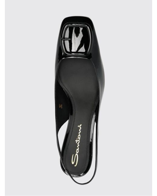 Santoni Black Patent Leather Slingback Pumps