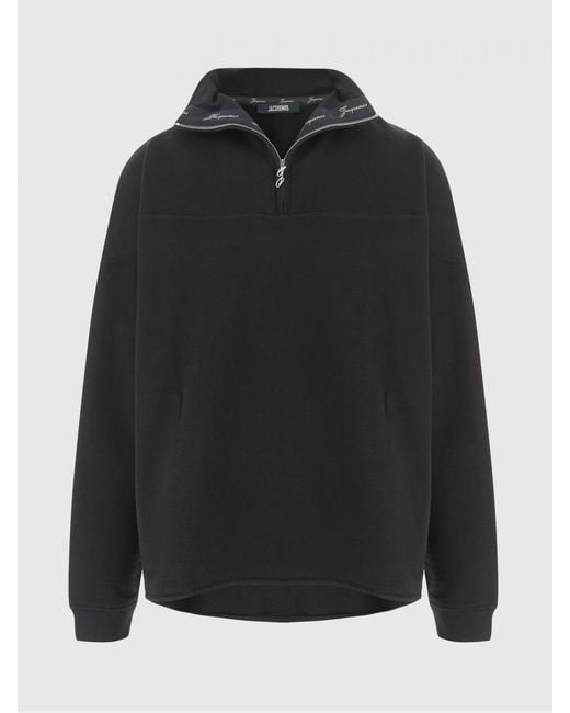 Jacquemus Black Cotton Zip-Up Sweatshirt for men