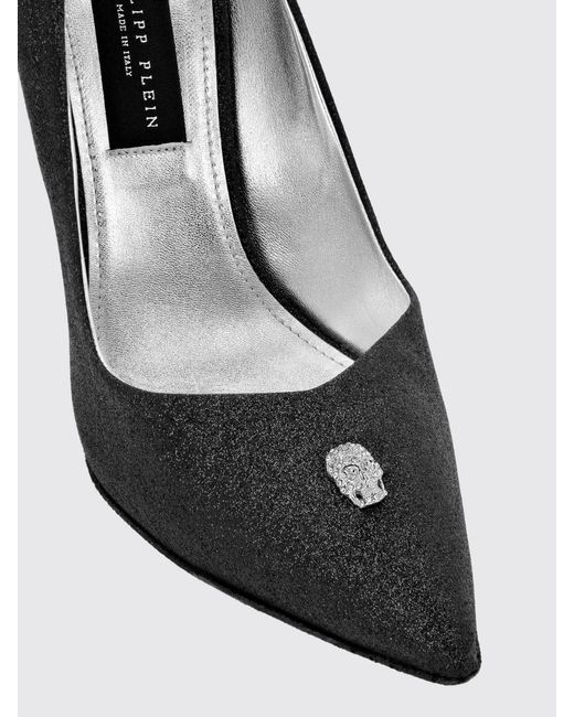 Philipp Plein Black Glitter Leather Pumps With Skull Application And High Heel