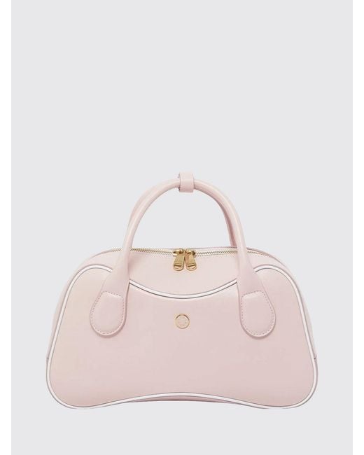 Casablanca Pink Smooth Leather Bowling Bag With Double Handle And Zip Closure