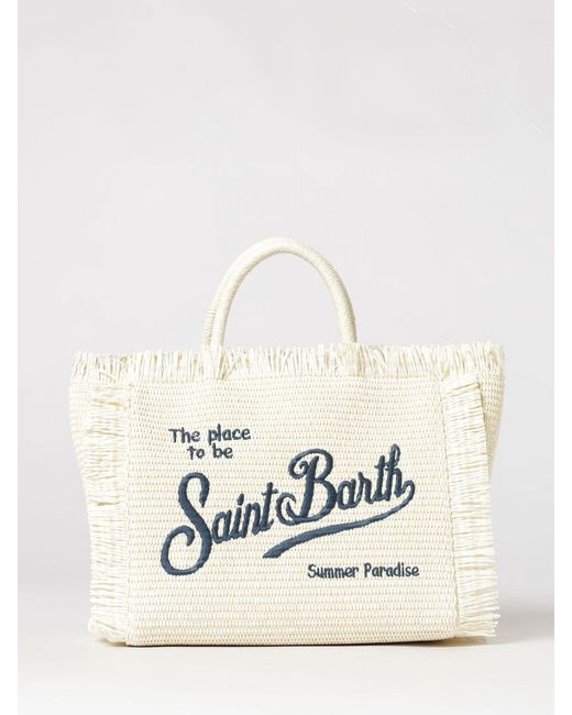 Mc2 Saint Barth Natural Colette Raffia Handbag With Floral Motif And Logo By