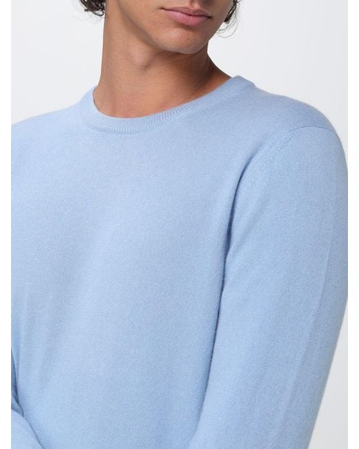 Malo Blue Pure Cashmere Crewneck Jumper With Ribbed Trims for men