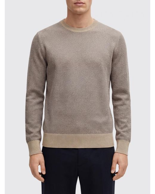 Boss Gray Cotton And Silk Blend Crew Neck Pullover for men
