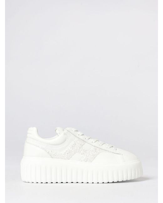 Hogan White H-Stripes Leather Sneakers With Glitter