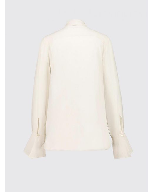 Nina Ricci White Pussy-Bow Silk Blouse With Flared Cuffs