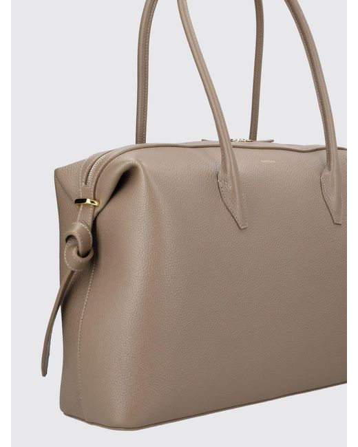 Yuzefi Natural Brioche Large Grained Leather Shoulder Bag With Double Zip
