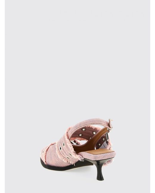 Ganni Pink Organic Cotton Canvas Slingback Pumps