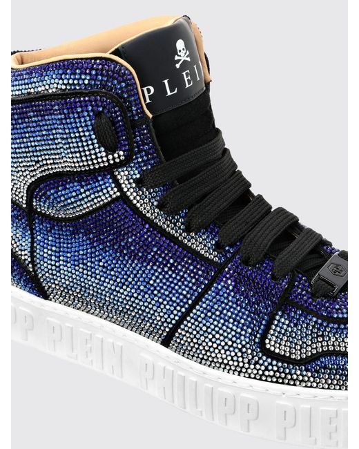 Philipp Plein Blue Rhinestone Suede Sneakers for men