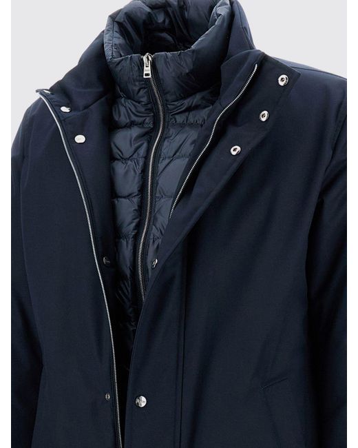 Herno Blue Double-Layer Down-Padded Single-Breasted Coat for men