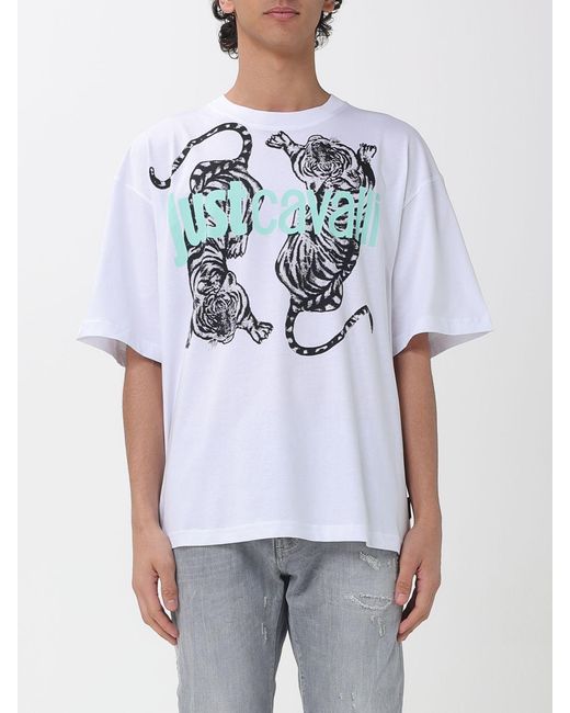 Just Cavalli White Cotton T-Shirt With Logo for men