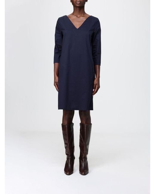 Liviana Conti Blue Stretch Cotton Poplin Midi Dress