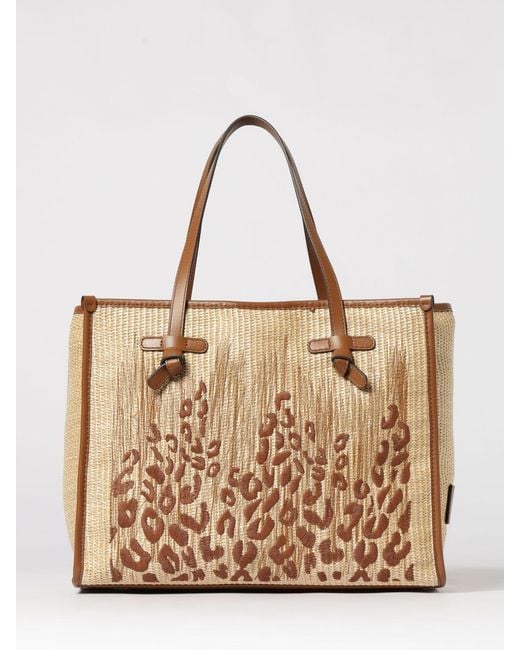 Gianni Chiarini Natural Marcella Raffia Bag With Animalier Embroidery