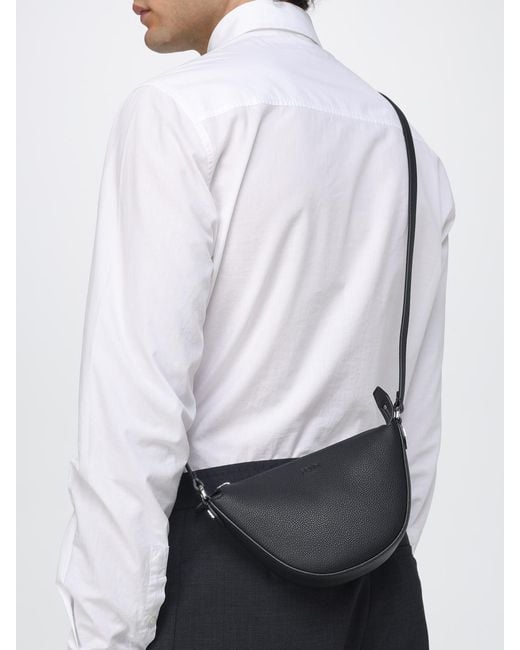Fendi Black Crescent-Shaped Grained Calfskin Leather Crossbody Bag for men