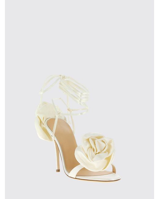 Magda Butrym Natural Satin Sandals With Floral Applications