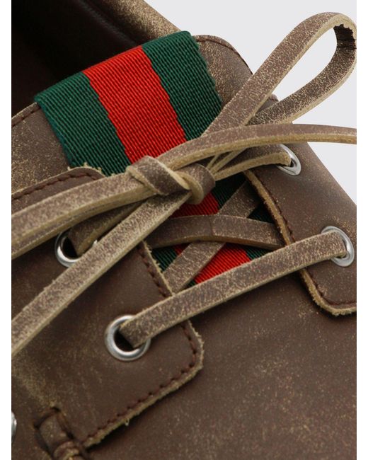 Gucci Brown Used Leather Boat Loafers for men