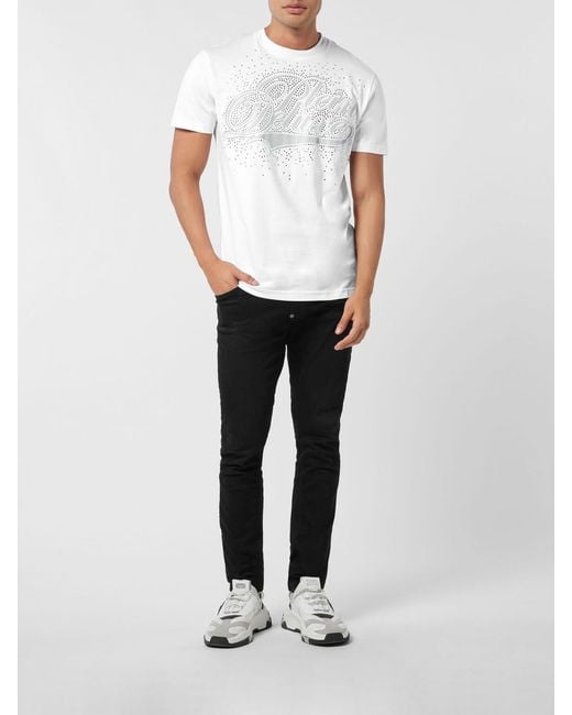 Philipp Plein White T-Shirt With Rhinestone Logo for men