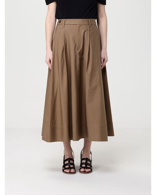 Brunello Cucinelli Brown Poplin Midi Skirt With Monili