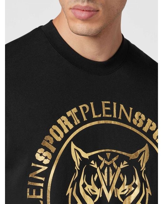 Philipp Plein Black Slim Fit Cotton T-Shirt With Graphic Print And Tone-On-Tone Logo for men