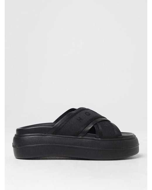 Hogan Black Platform Crossstrap Sandals
