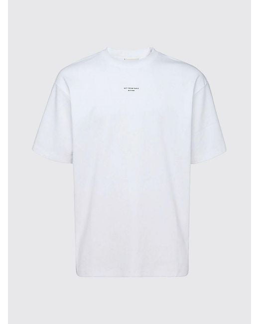Drole de Monsieur White Cotton T-Shirt With Contrasting Logo And Dropped Shoulders for men
