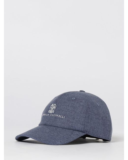 Brunello Cucinelli Blue Cotton And Virgin Wool Hat for men