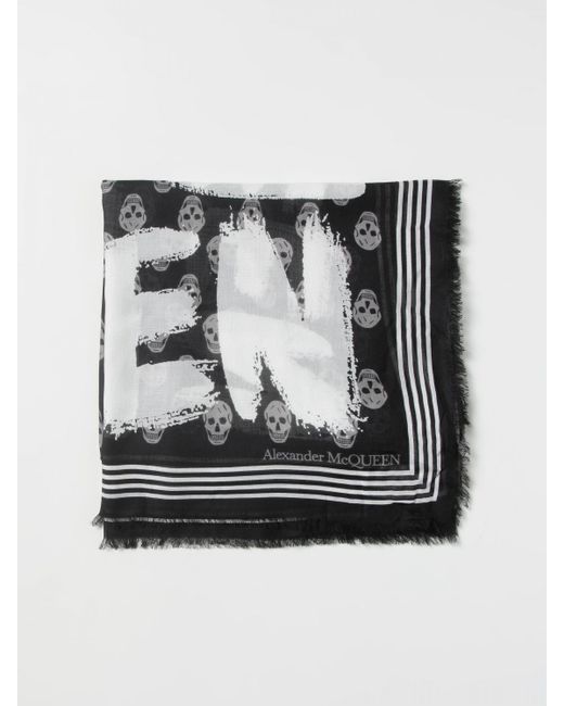 Foulard à logo à graffiti Laines Alexander McQueen en coloris Noir Femme Accessoires Écharpes et foulards 