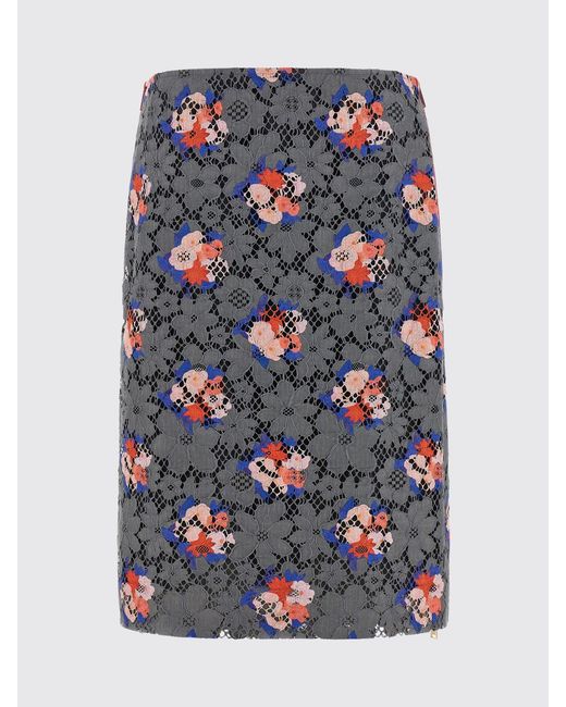 Fendi Blue Floral Print Lace Midi Skirt