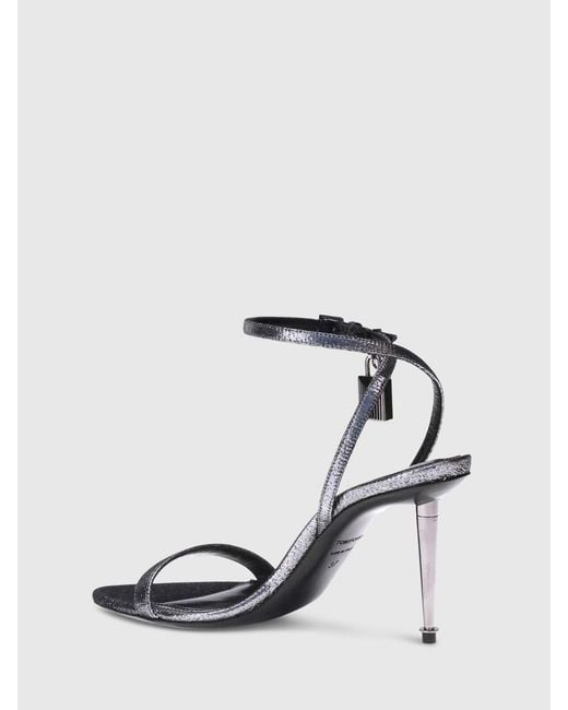 Tom Ford White Padlock Crackled Laminated Leather Sandals