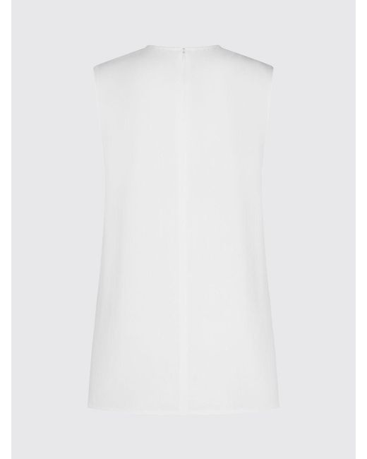 Totême White Sleeveless Linen-Blend Crewneck Top With Back Zip Closure