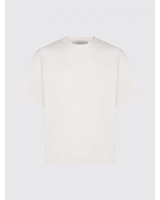 Golden Goose Deluxe Brand White Crewneck Cotton T-Shirt With Dropped Shoulders for men
