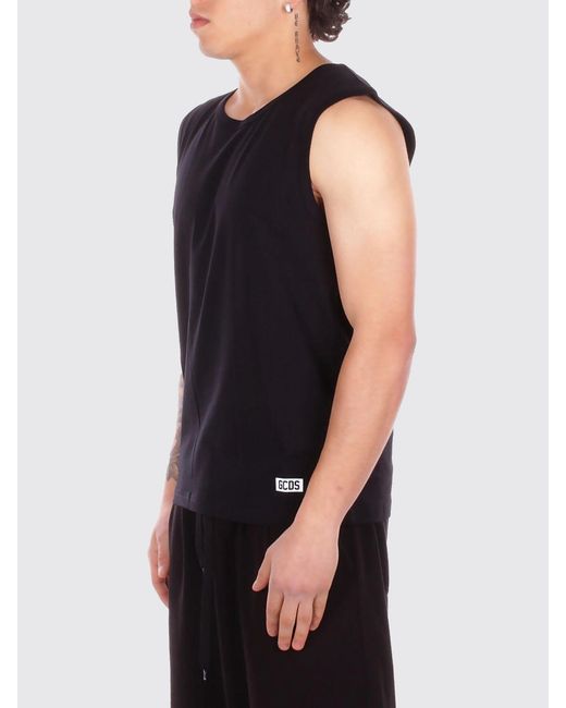 Gcds Black Cotton Tank Top With Logo for men