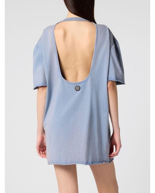 Philipp Plein Blue Butterfly Tattoo Mini Sheath Dress