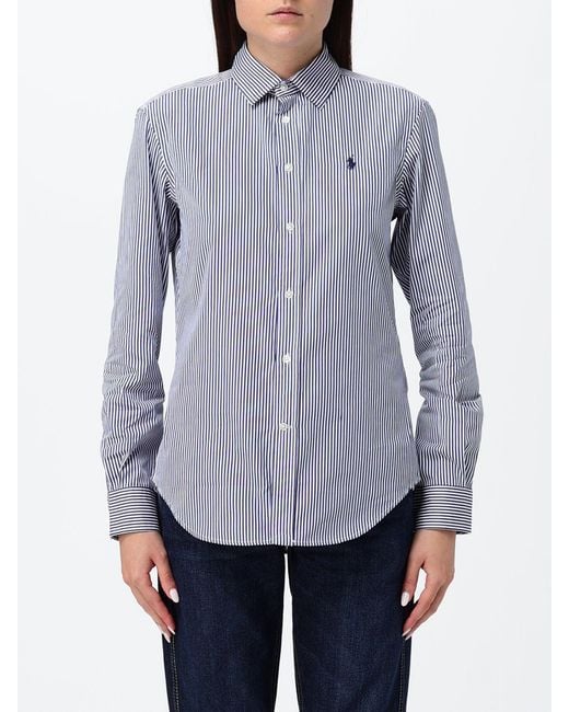 Polo Ralph Lauren Blue Striped Slim Fit Cotton Shirt With Embroidered Logo