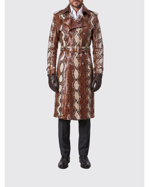 Billionaire Natural Double-Breasted Python Leather Trench Coat With Belt And Epaulettes for men