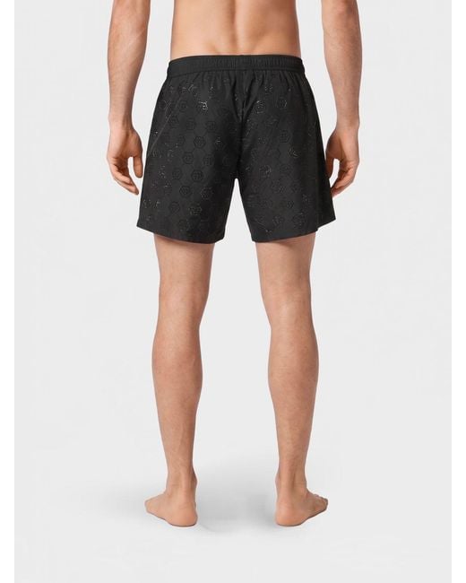 Philipp Plein Black Rhinestone Polyester Swimsuit for men