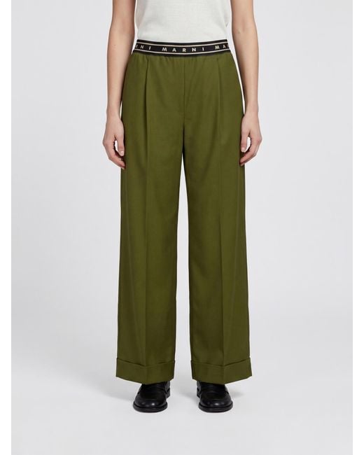 Marni Green Virgin Wool Palazzo Trousers
