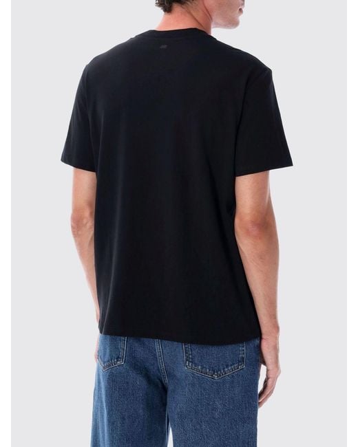 AMI Black Cotton T-Shirt With Logo for men