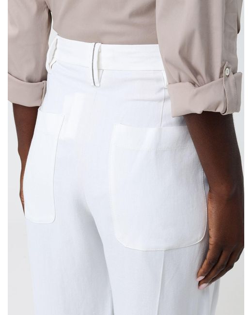 Brunello Cucinelli White Linen Blend Palazzo Trousers