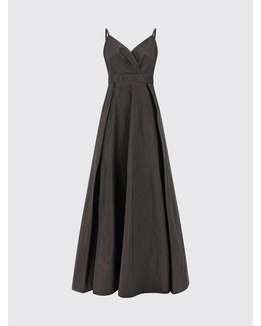 Pinko Black Taffeta Off-The-Shoulder V-Neck Evening Gown