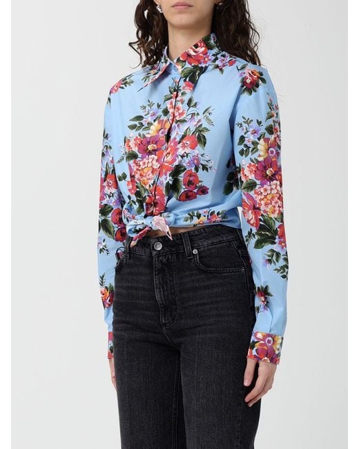 Dolce & Gabbana Blue Dolce &Amp Gabbana Cropped Poplin Shirt With Floral Print