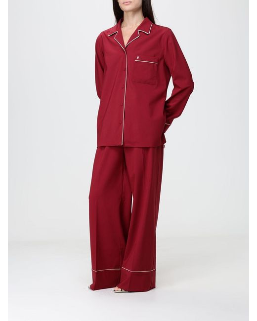 Alberta Ferretti Red High-Waisted Pajama-Style Palazzo Trousers
