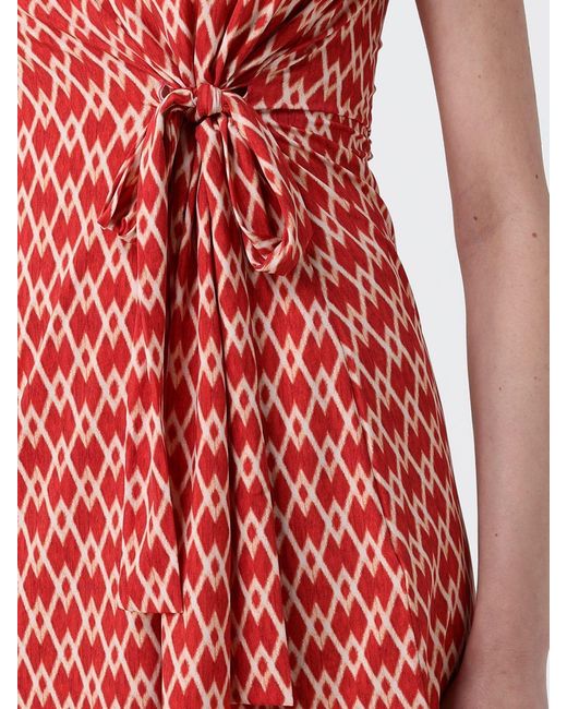 Maliparmi Red Sleeveless V-Neck Top With Diamond Print And Ribbons