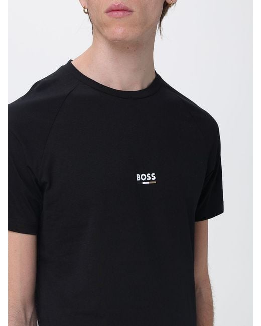 Boss Black Cotton T-Shirt With Mini Logo for men