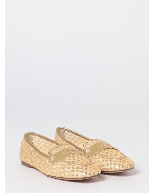 Twinset Natural Woven Raffia Loafers With Laminated Leather Details