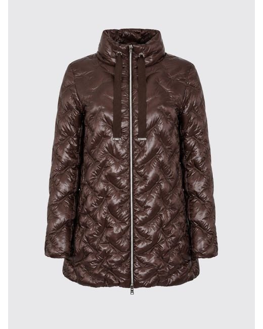 Herno Brown Slim Fit Long Quilted Nylon Puffer Coat With High Neck And Zip