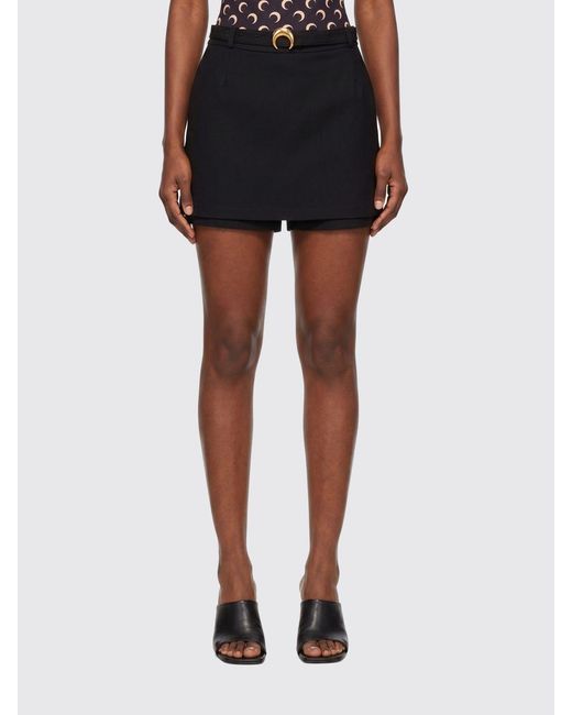 MARINE SERRE Black High-Waisted Viscose Shorts With Adjustable Belt